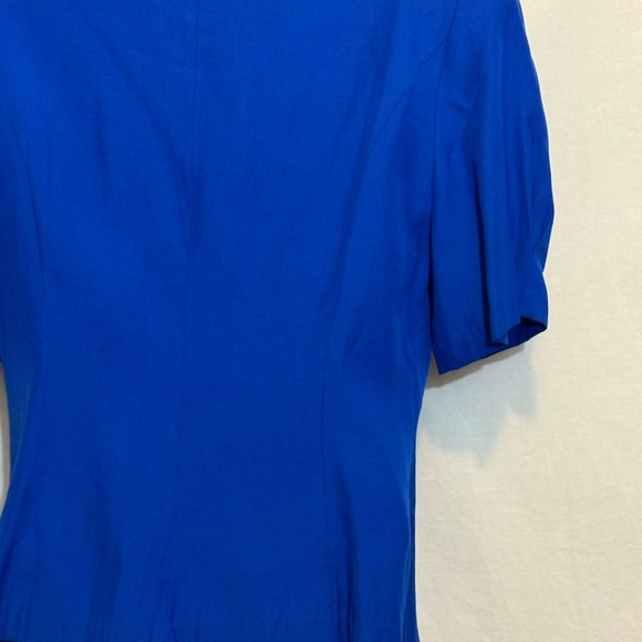 B-278 Reina Vintage 80s Blue Embroidered Puffy Sleeve Skirt Set Size 12 - Picture 11 of 16